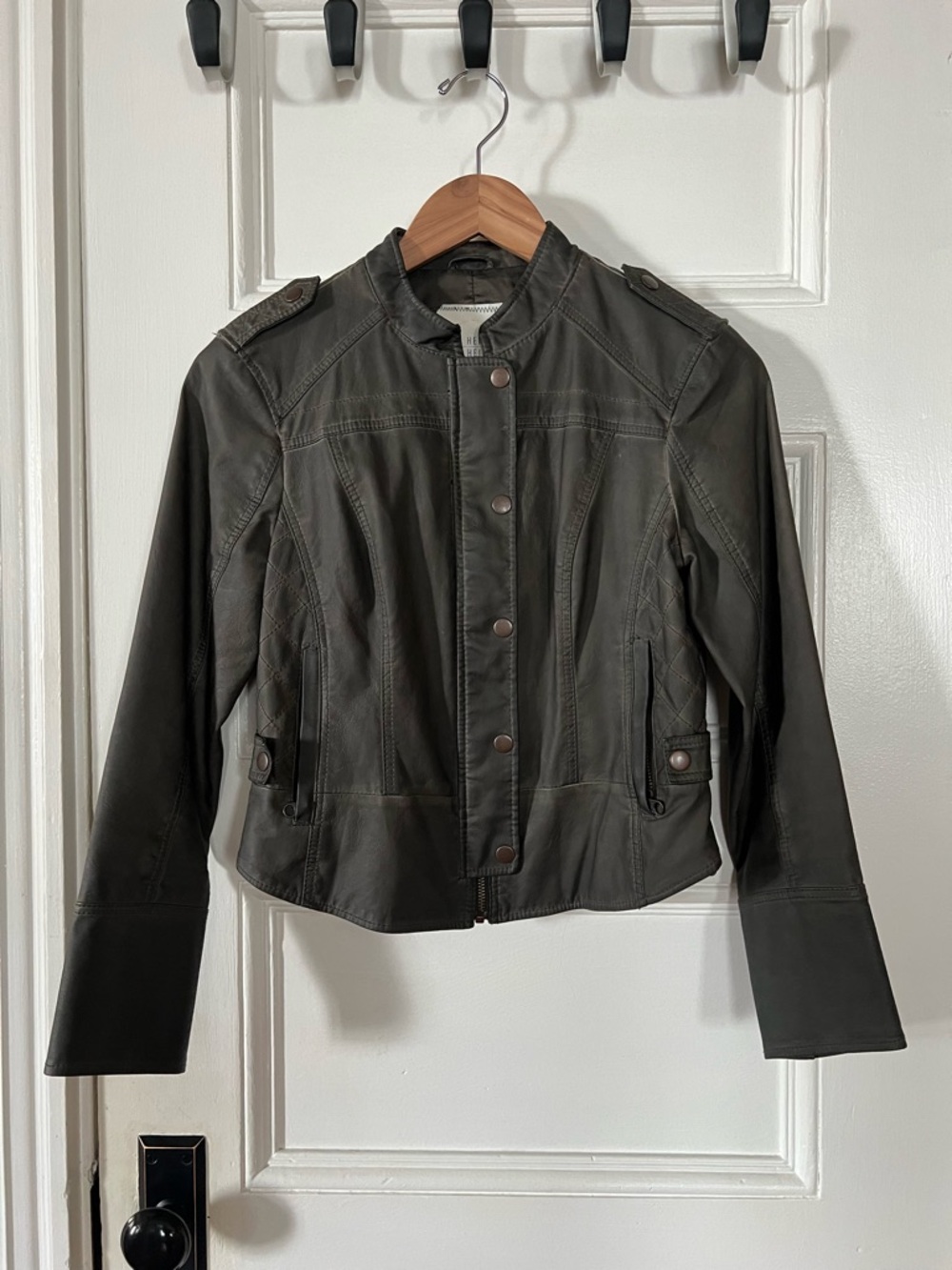 Women’s Dark Grey/Green Fake Leather Jacket